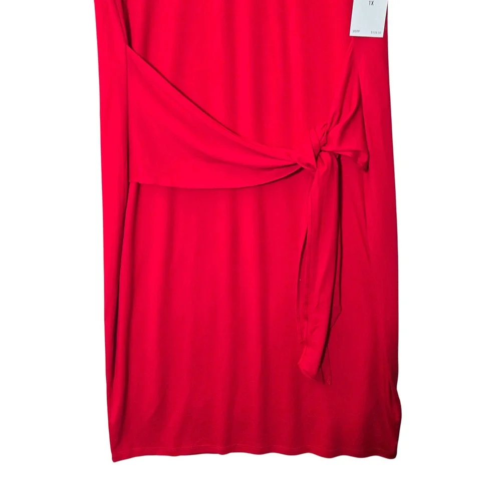 Lauren Ralph Lauren Tie-front sleeveless Jersey Sheath Dress Red 1X Minimalist - Picture 3 of 10